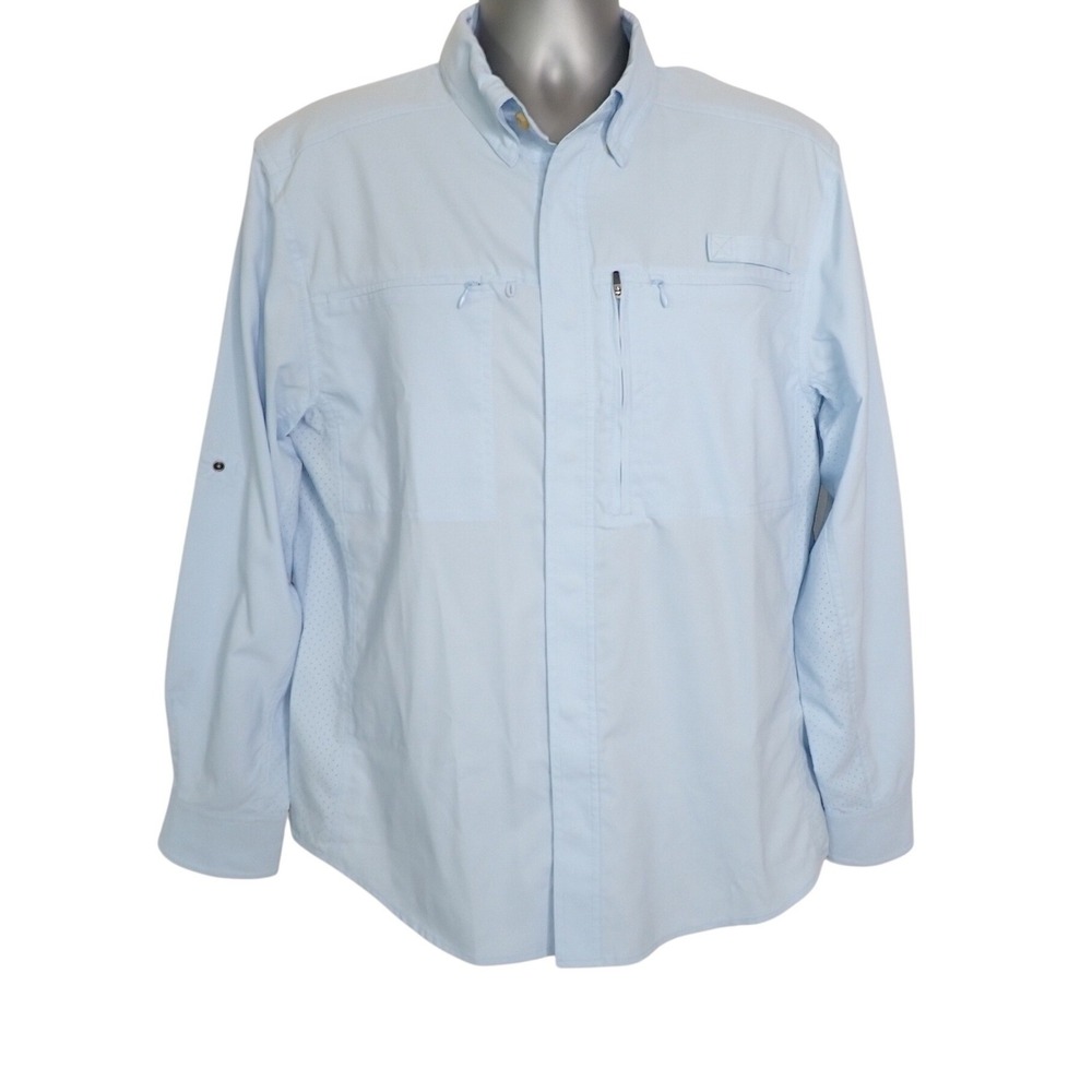 Coolibar Men's UPF 50+ Sun Protection Long Sleeve Fishing Shirt Blue M Vented